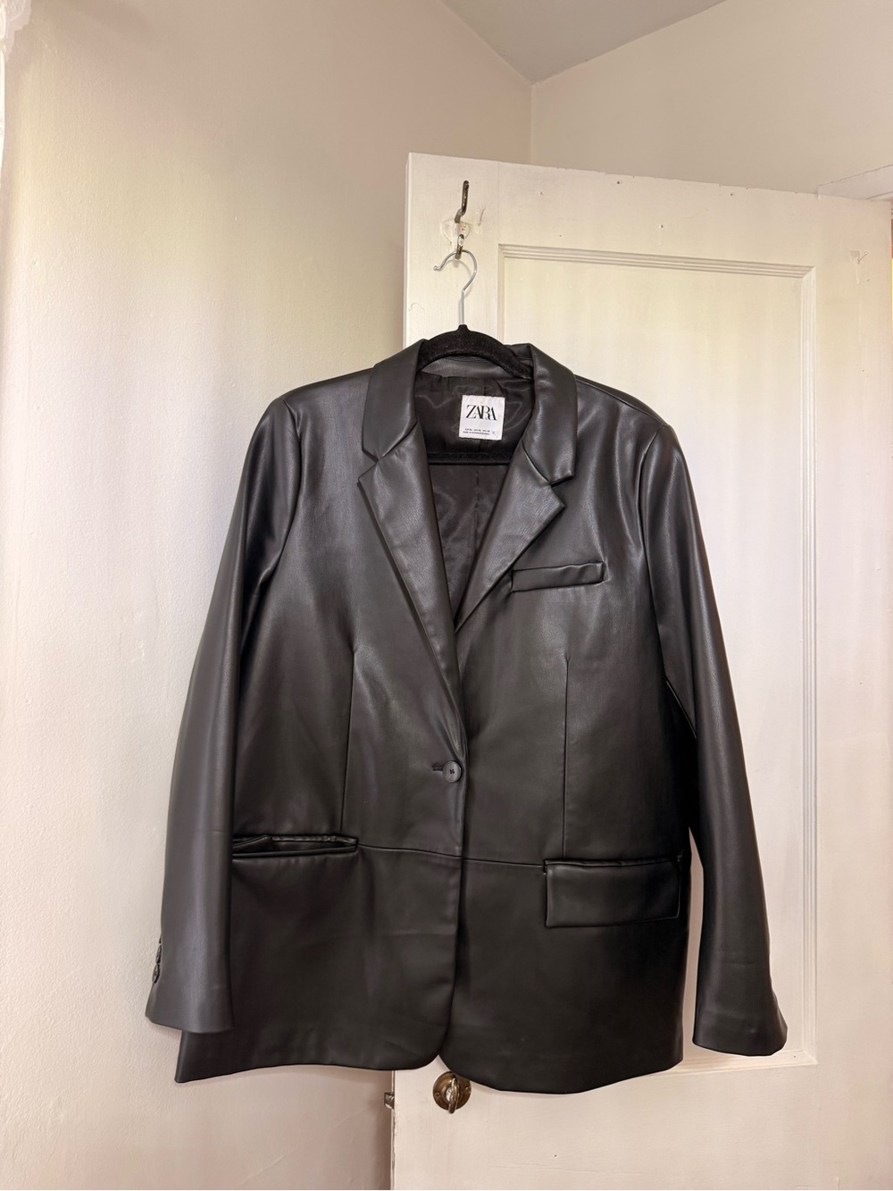 Zara Black Faux Leather Jacket with Notch Collar